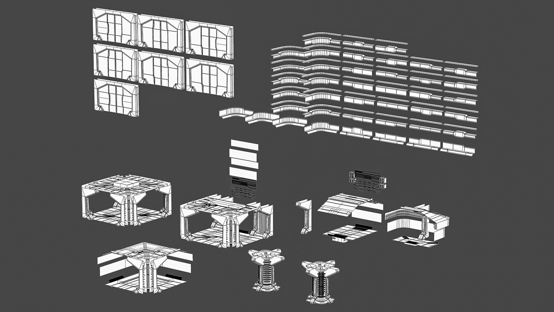 Sci-Fi Modular Corridor Interior Kitbash Set Low-poly 3D model_11