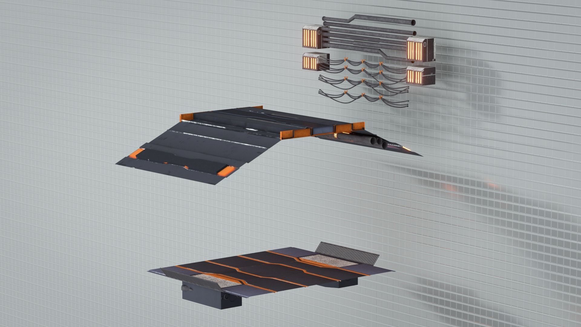 Sci-Fi Modular Corridor Interior Kitbash Set Low-poly 3D model_5