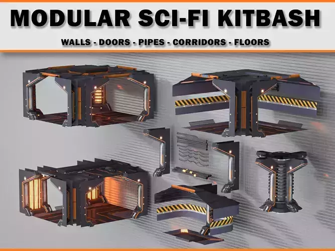 Sci-Fi Modular Corridor Interior Kitbash Set