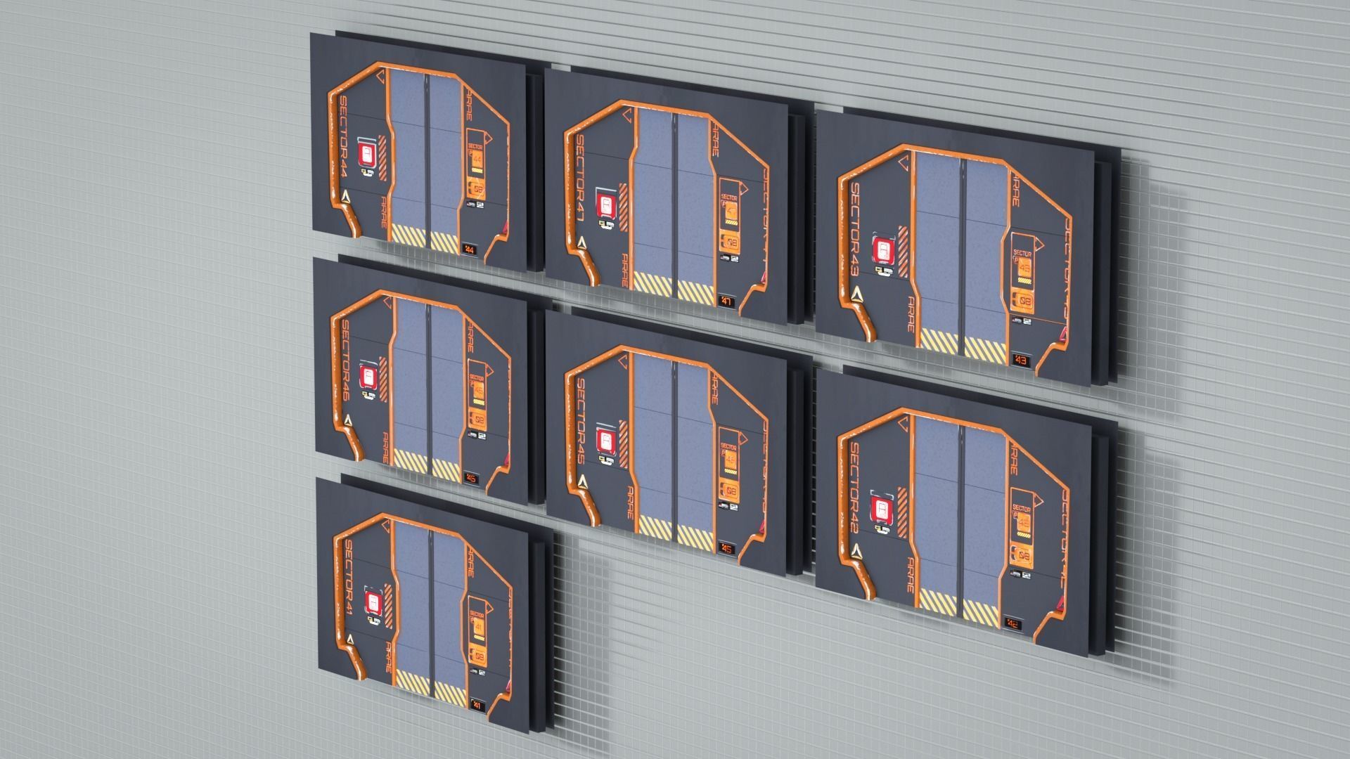 Sci-Fi Modular Corridor Interior Kitbash Set Low-poly 3D model_4