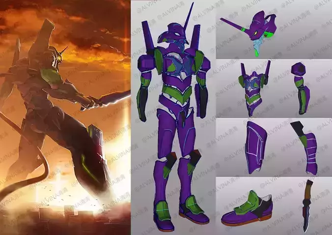 Eva 01 Armadura Evangelion - Cosplay Pepakura Foam Template Low-poly 3D model