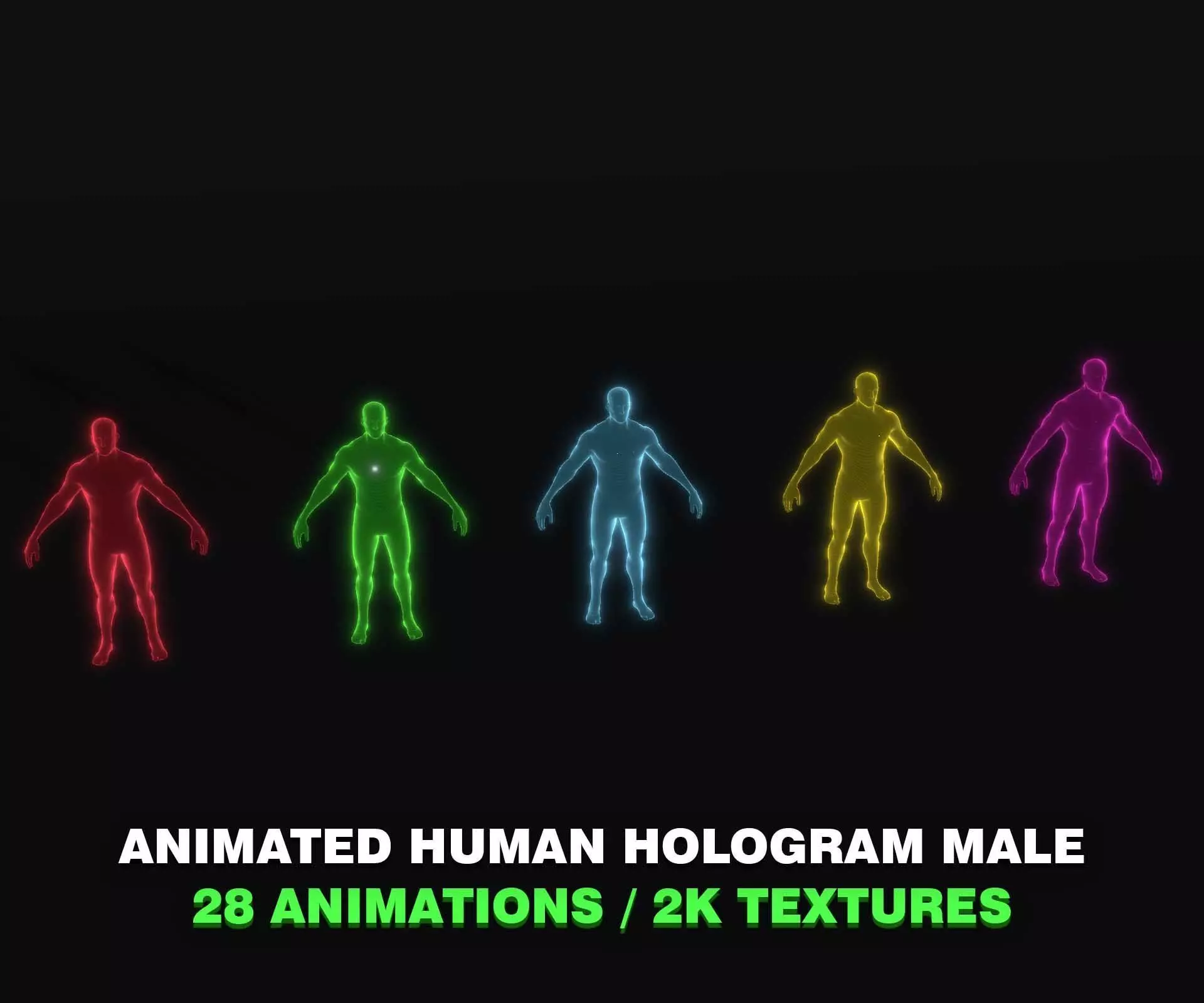 Animated Human Hologram Male 3D Model 28 Animations Low-poly 3D model_0