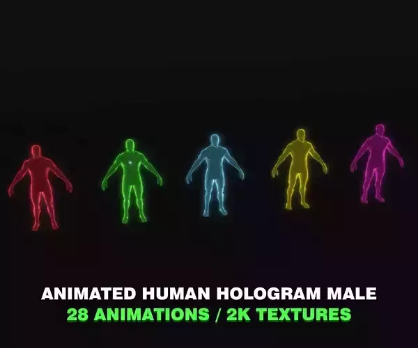 Animated Human Hologram Male 3D Model 28 Animations Low-poly 3D model