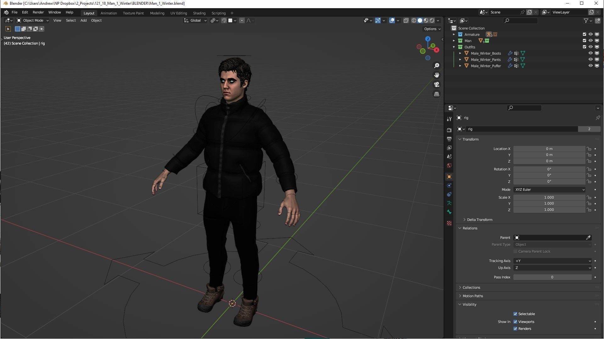 Man Winter Outfit - Modular - Rigged Low-poly 3D model_8