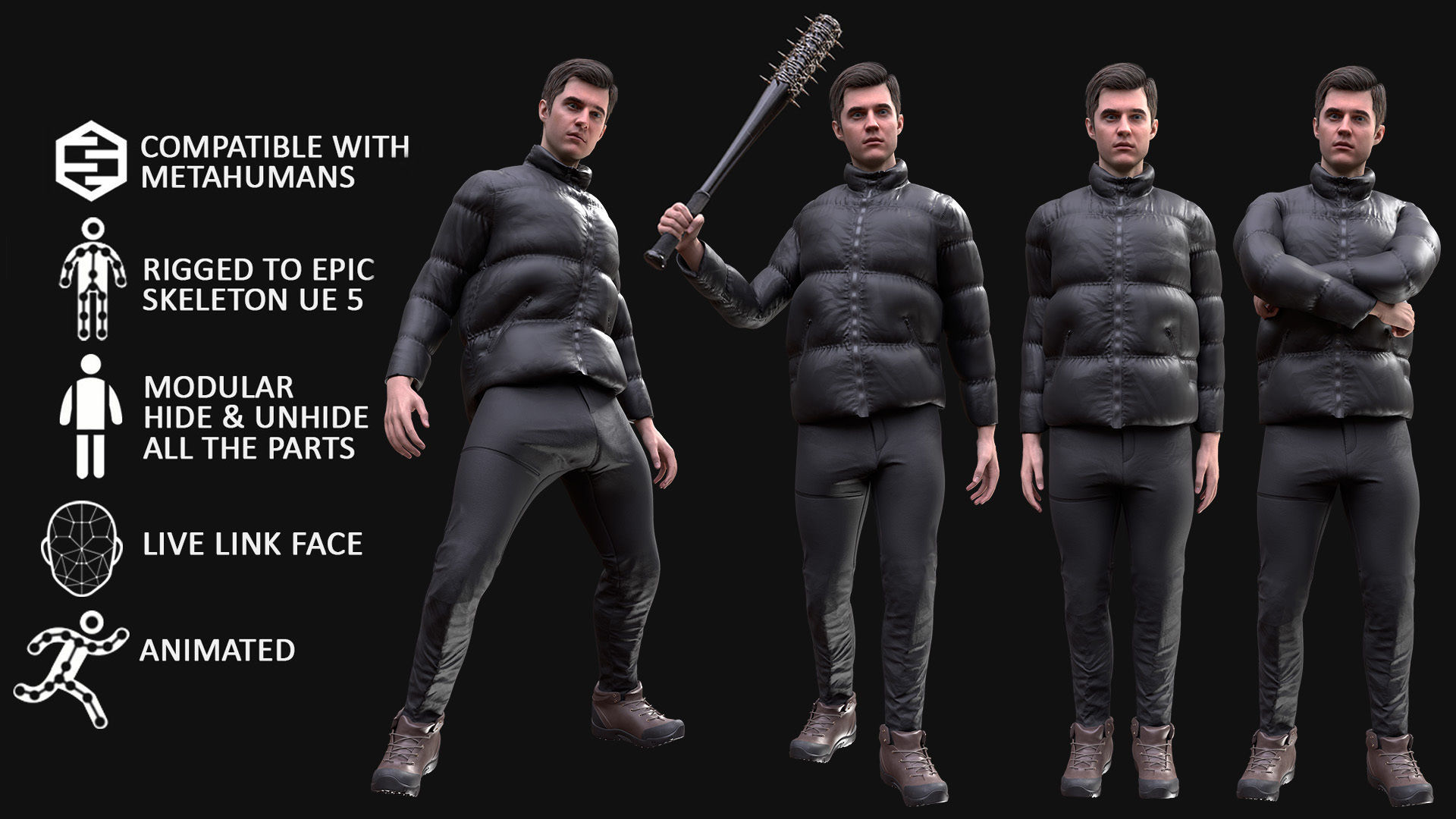 Man Winter Outfit - Modular - Rigged Low-poly 3D model_3