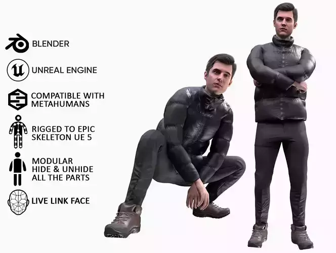 Man Winter Outfit - Modular - Rigged