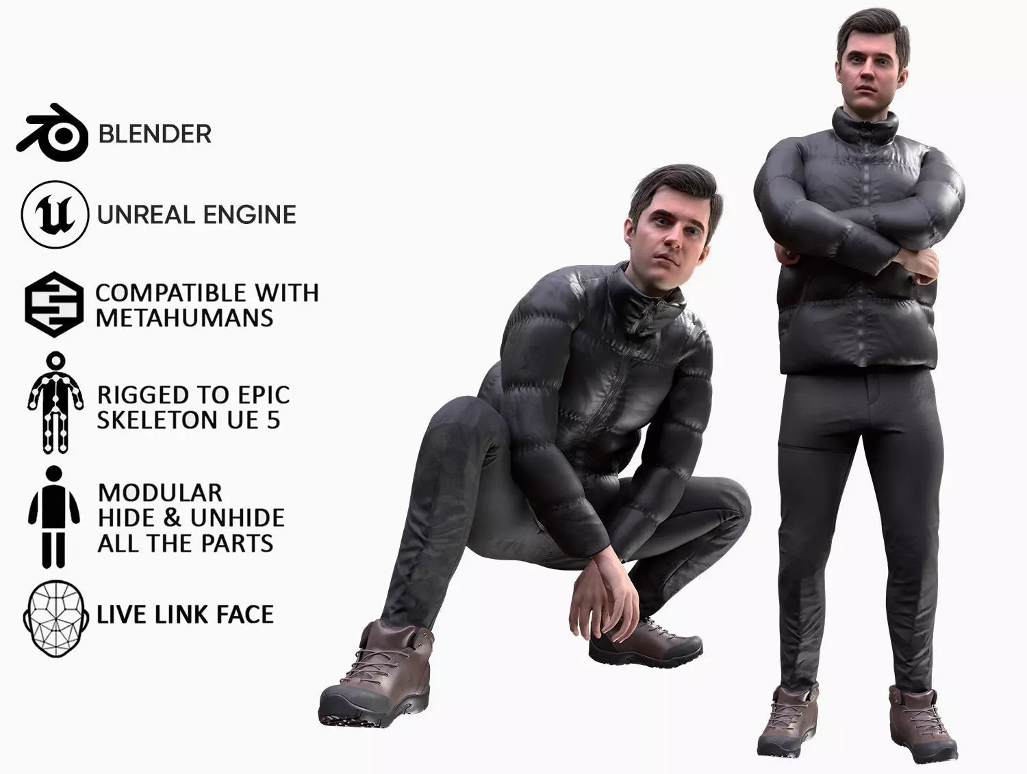 Man Winter Outfit - Modular - Rigged Low-poly 3D model_0