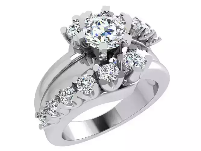Round Diamond ring with stones 3673 3D print model