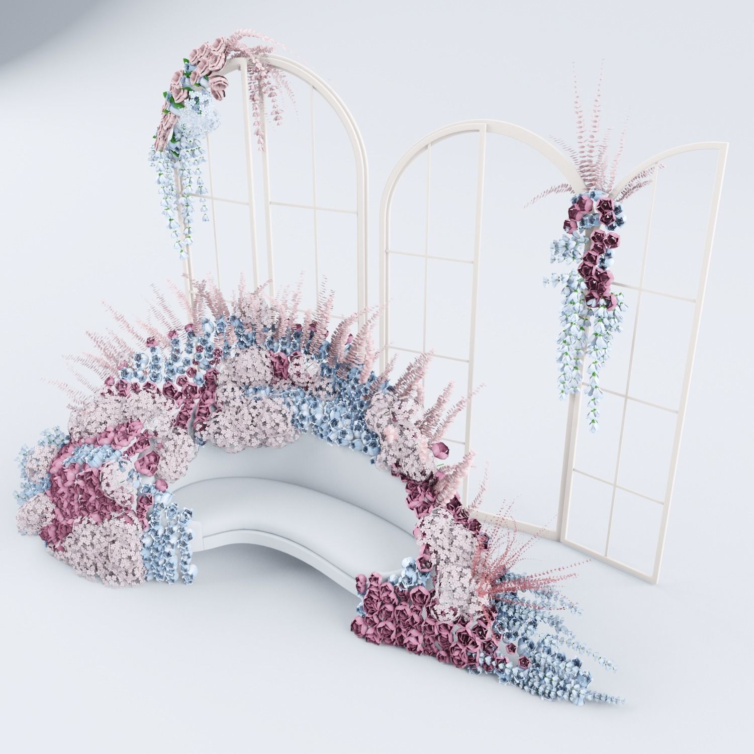 Rose and flowers Wedding seat  3D model_1