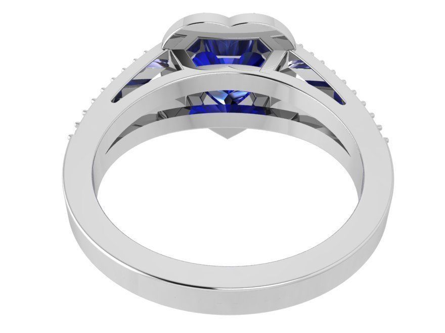Blue stone heart diamond ring 3674 3D print model 3D print model_3
