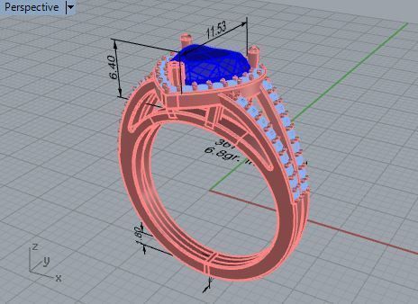 Blue stone heart diamond ring 3674 3D print model 3D print model_7
