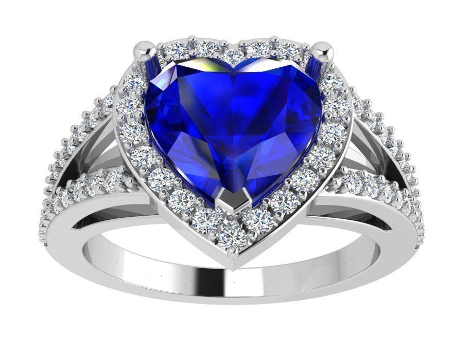 Blue stone heart diamond ring 3674 3D print model 3D print model_2