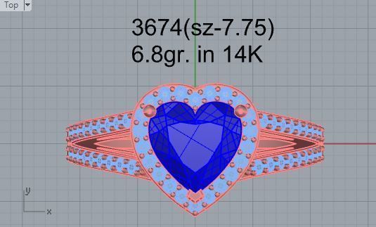 Blue stone heart diamond ring 3674 3D print model 3D print model_4