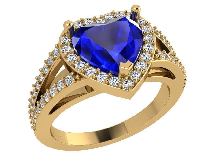 Blue stone heart diamond ring 3674 3D print model 3D print model_1