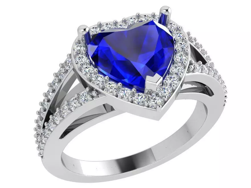 Blue stone heart diamond ring 3674 3D print model 3D print model_0