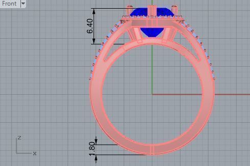 Blue stone heart diamond ring 3674 3D print model 3D print model_5