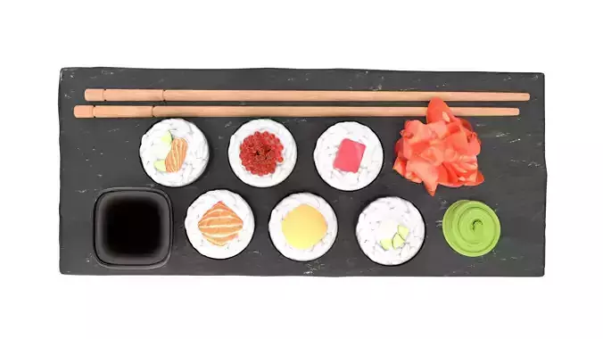 Japanese sushi rolls 3D model