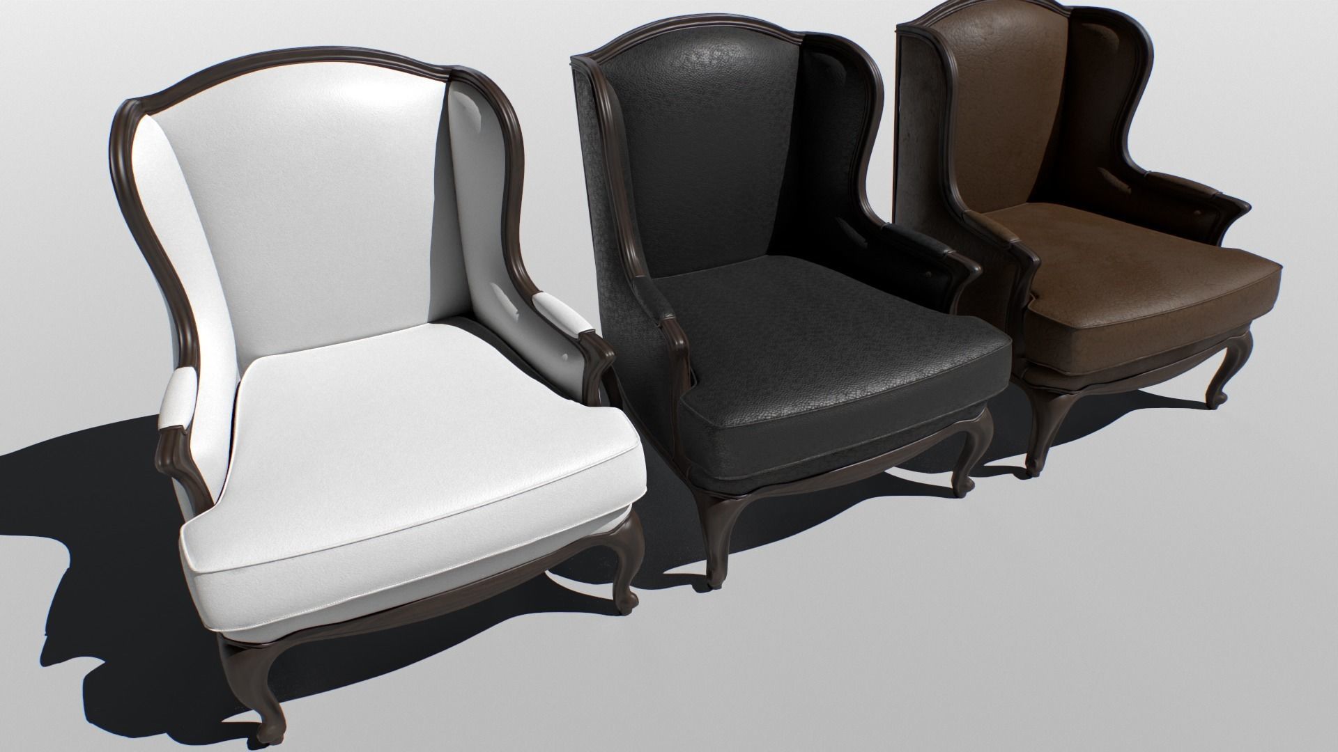 Old Armchair set Low-poly 3D model_1