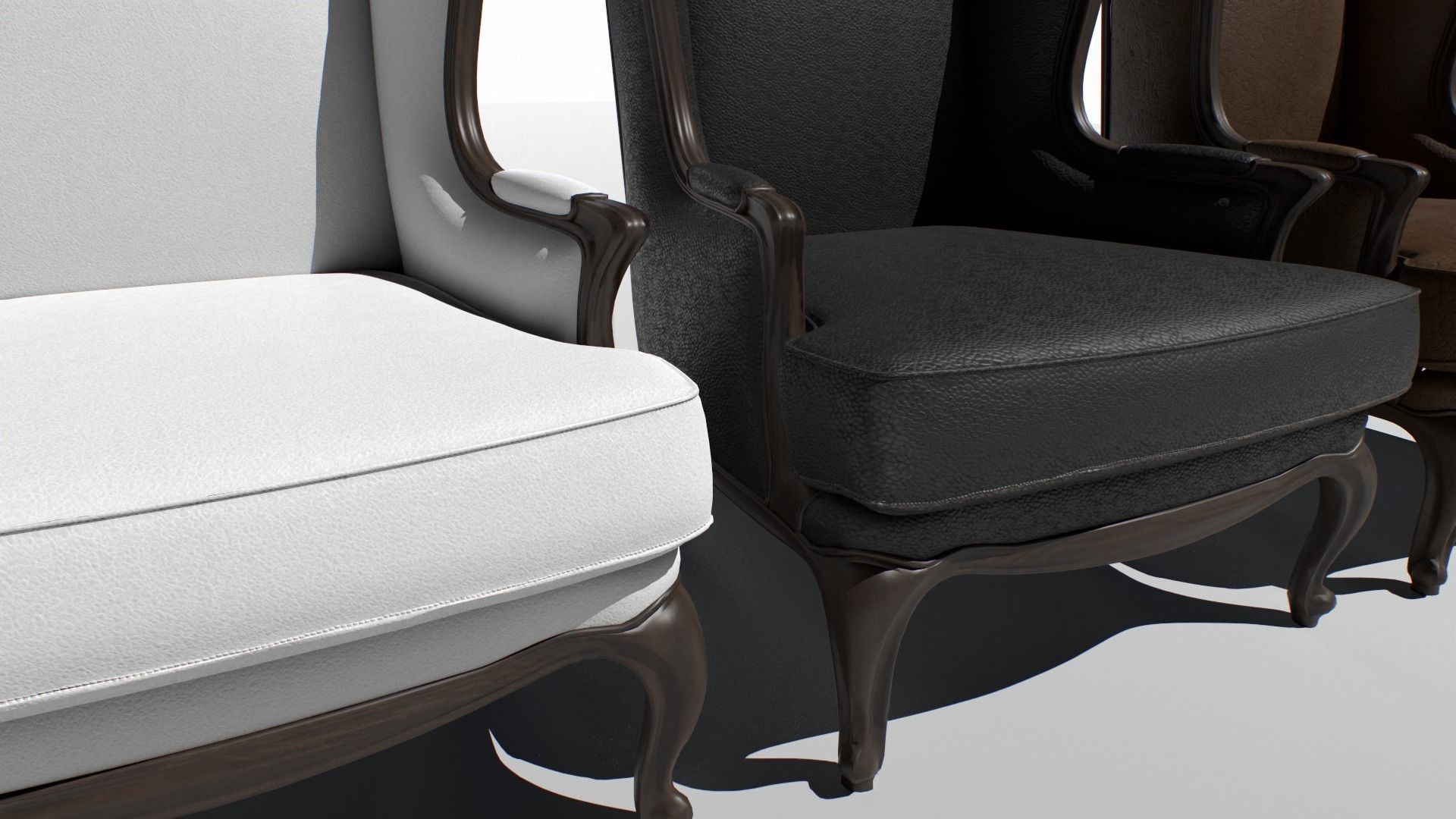 Old Armchair set Low-poly 3D model_3