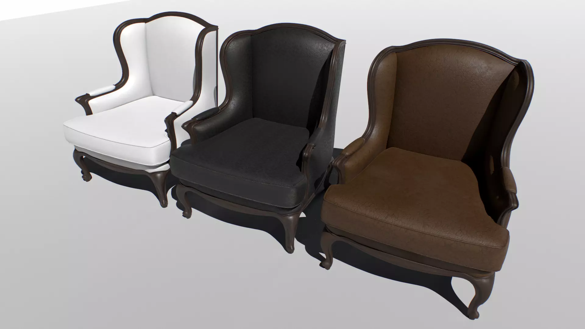 Old Armchair set Low-poly 3D model_0