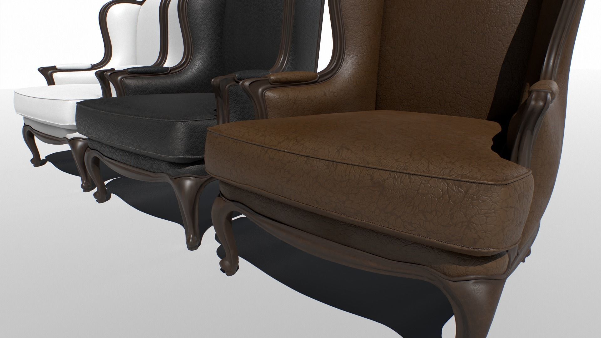 Old Armchair set Low-poly 3D model_2