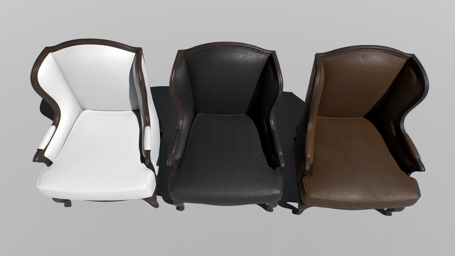 Old Armchair set Low-poly 3D model_4