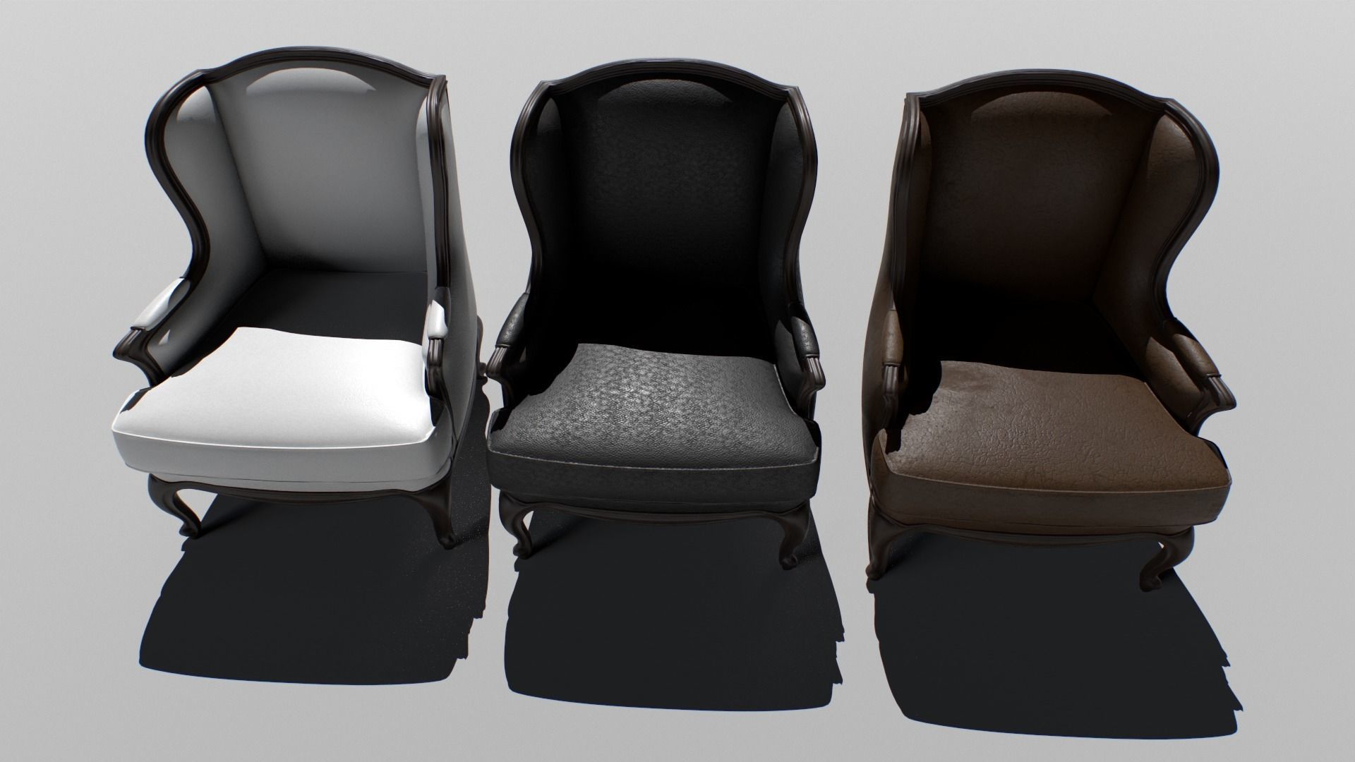 Old Armchair set Low-poly 3D model_6