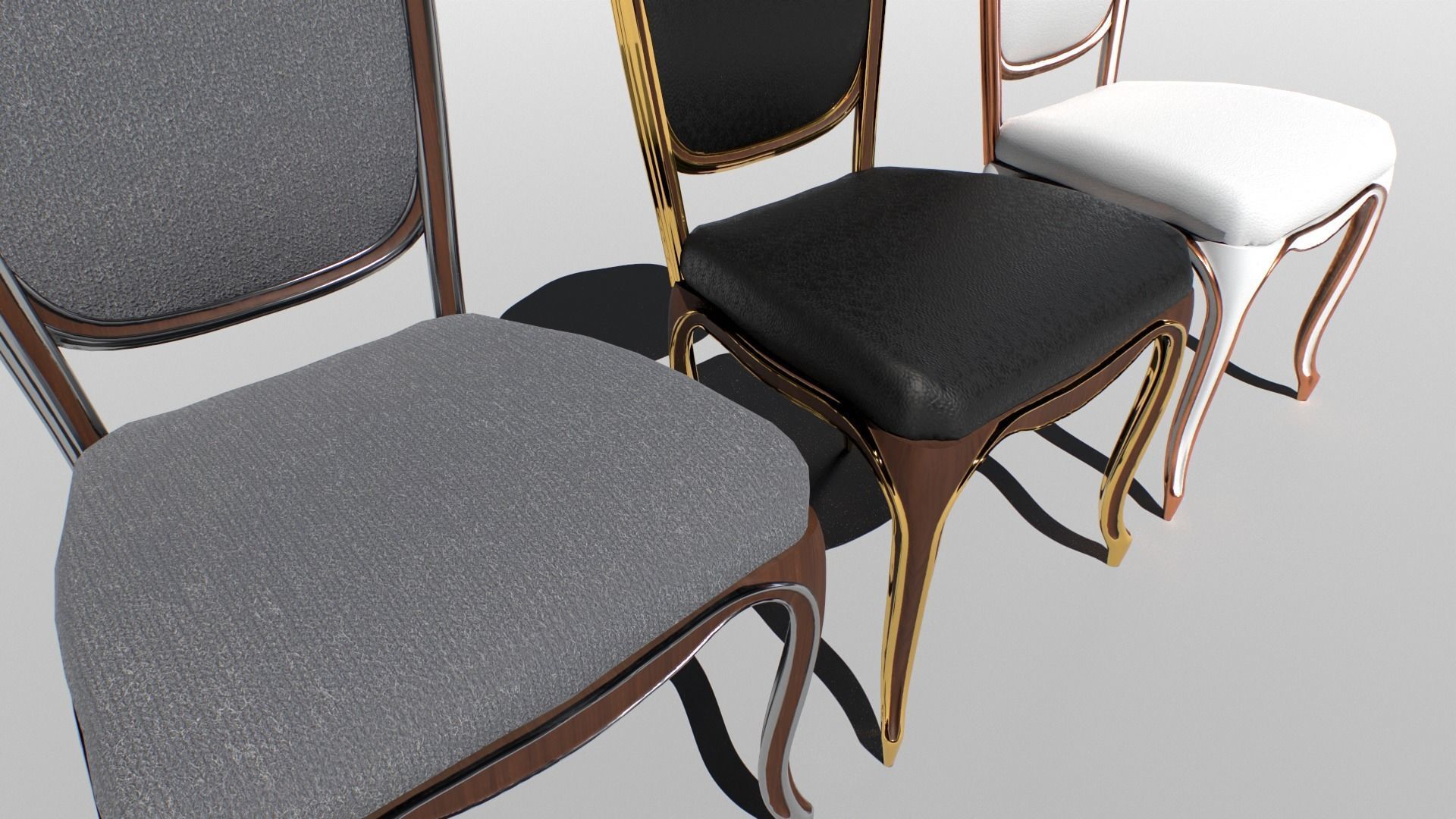 Vintage chair set Low-poly 3D model_3