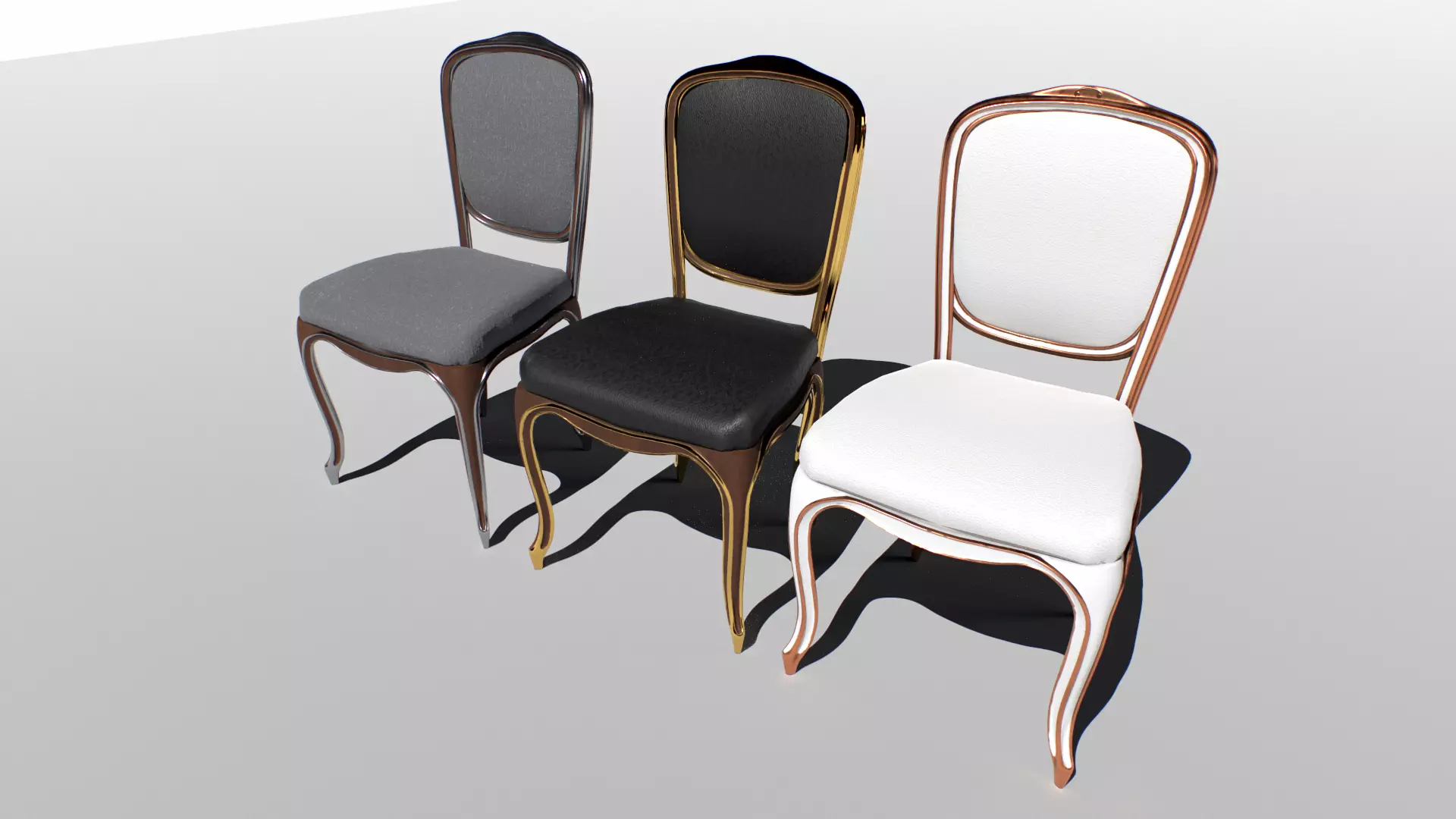 Vintage chair set Low-poly 3D model_0