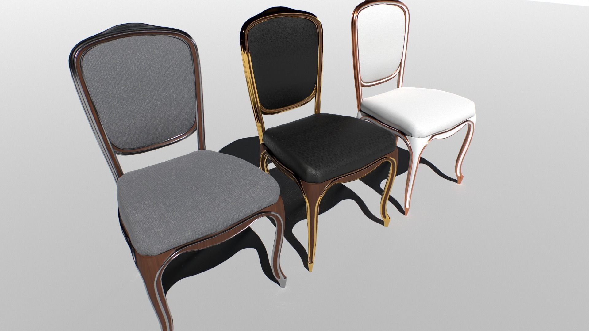 Vintage chair set Low-poly 3D model_1
