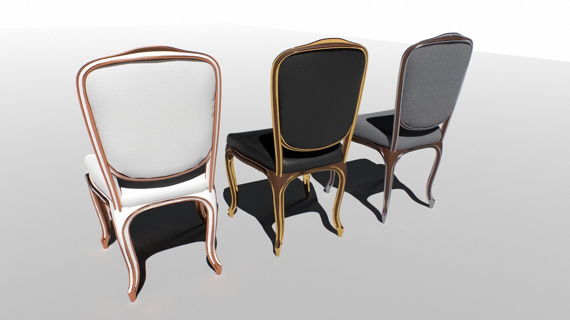 Vintage chair set Low-poly 3D model_4