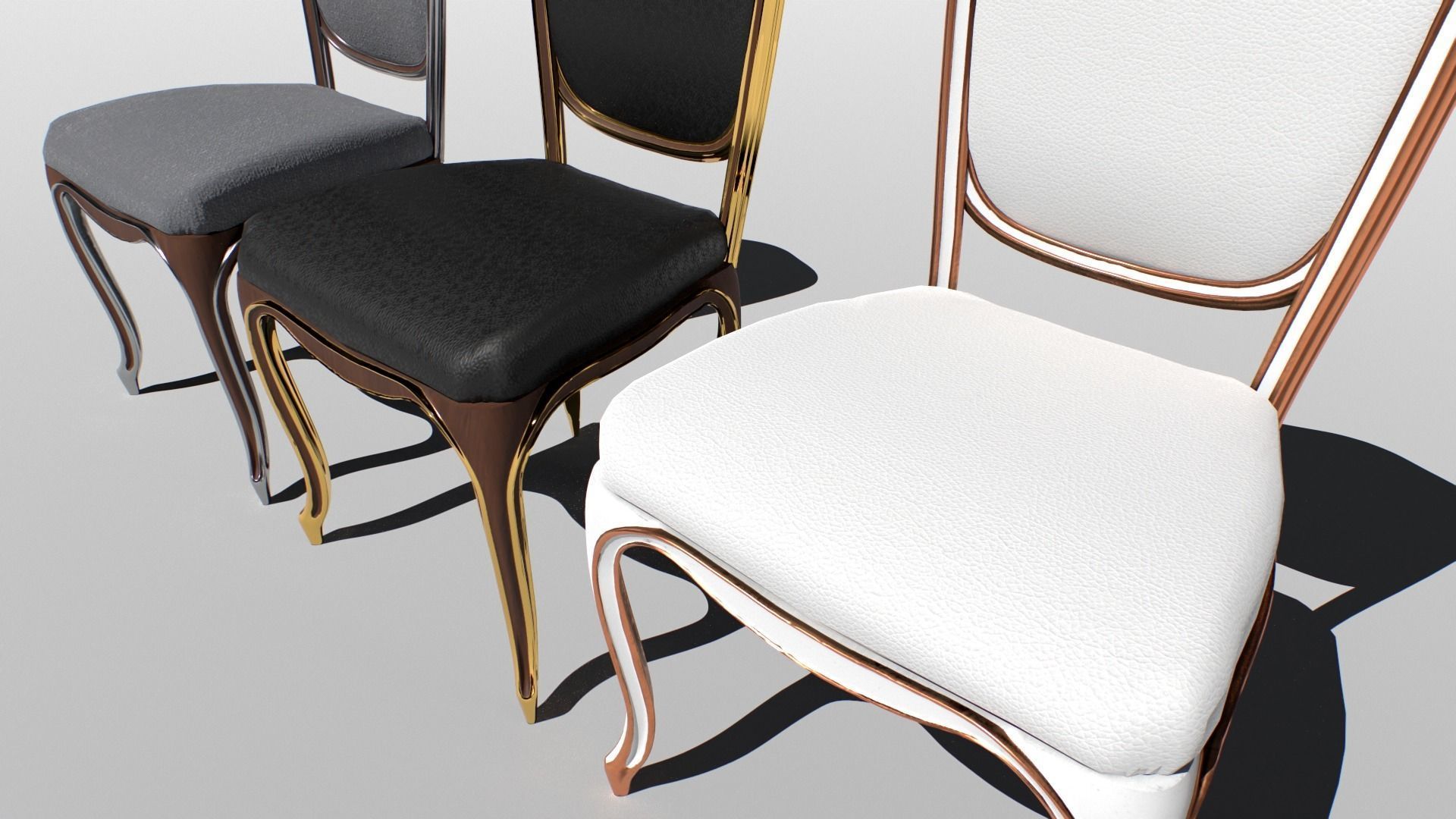 Vintage chair set Low-poly 3D model_2