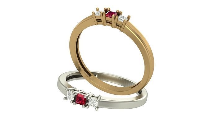  Engagement Ring with 3 Princess cut stones 3D print model