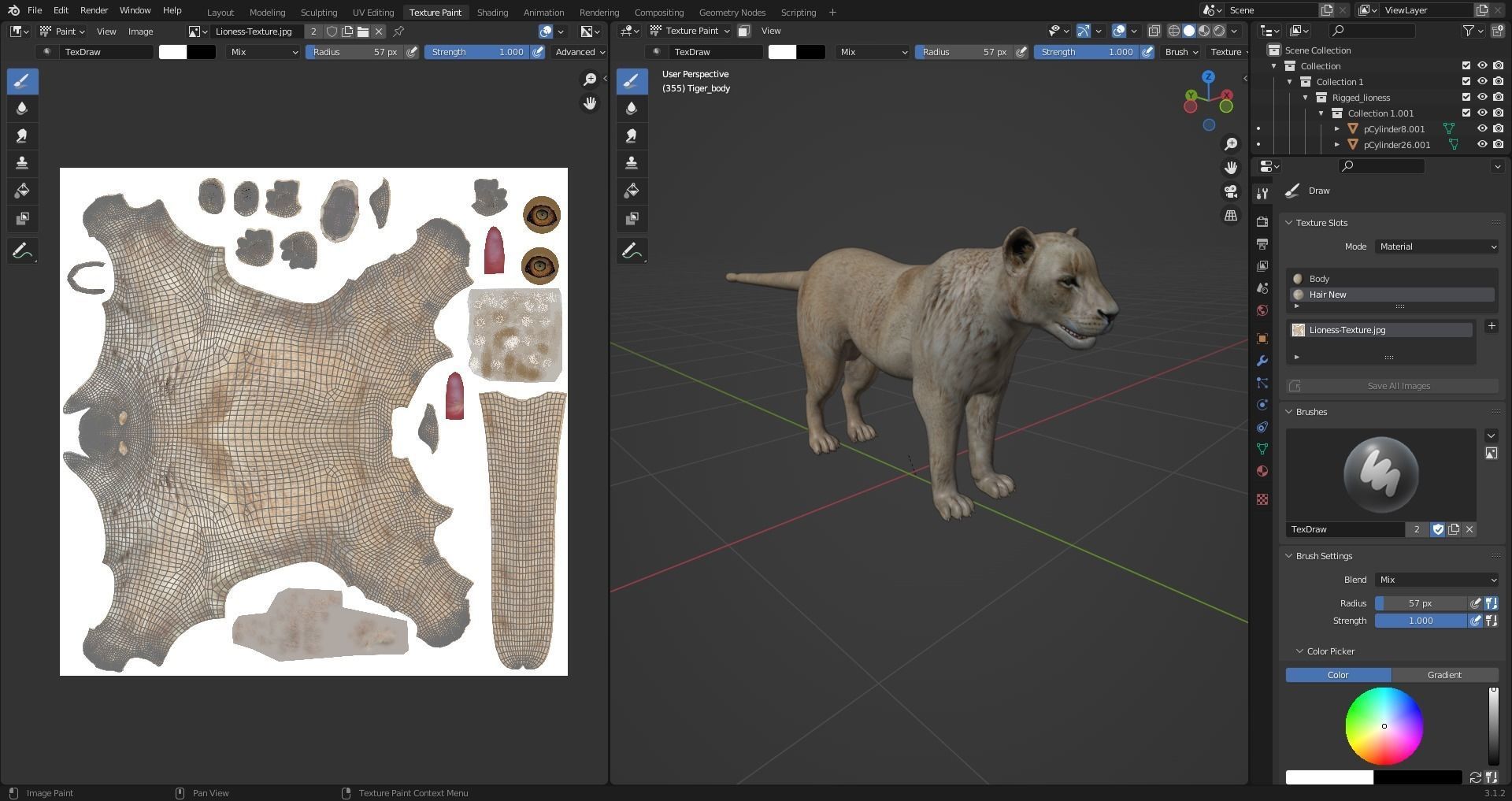 Lioness Rigged and Animation in Blender Unity Low-poly 3D model_23