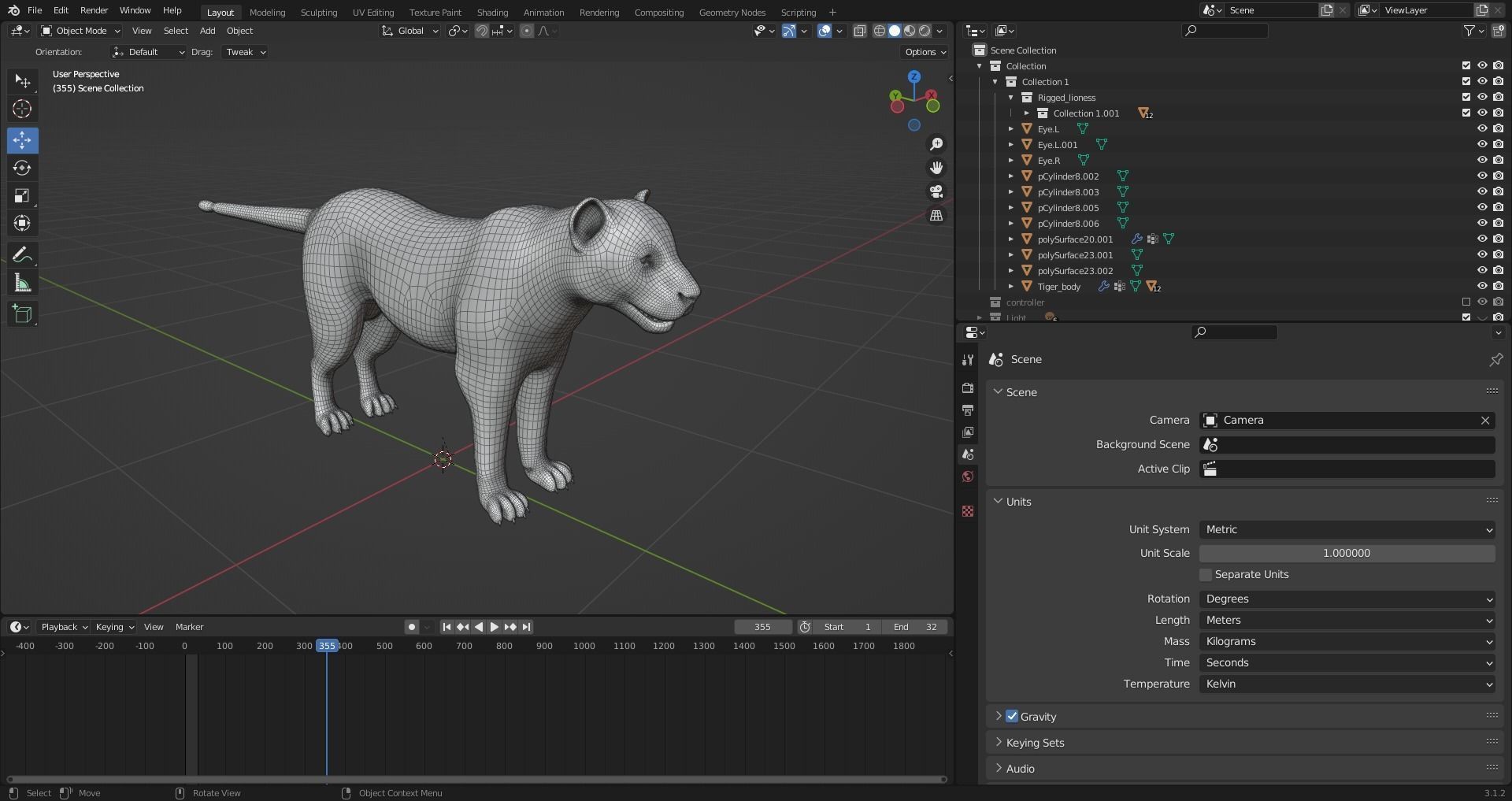 Lioness Rigged and Animation in Blender Unity Low-poly 3D model_9