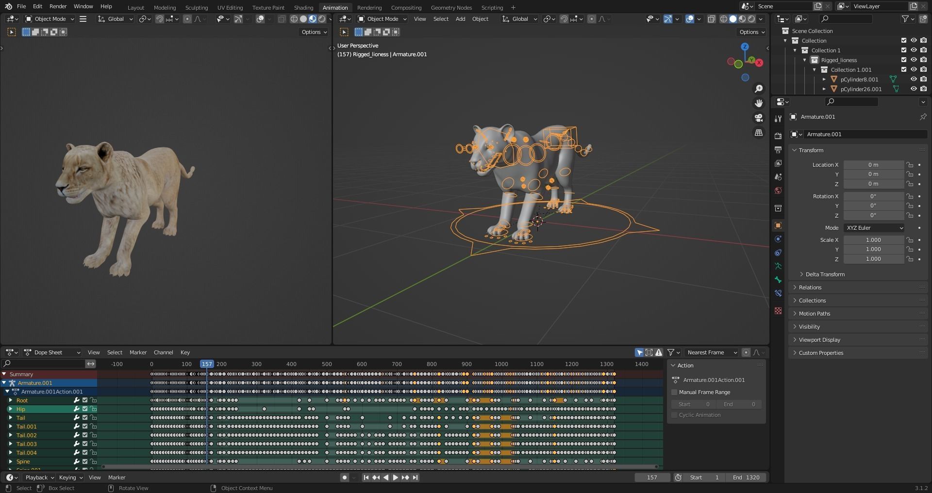 Lioness Rigged and Animation in Blender Unity Low-poly 3D model_13