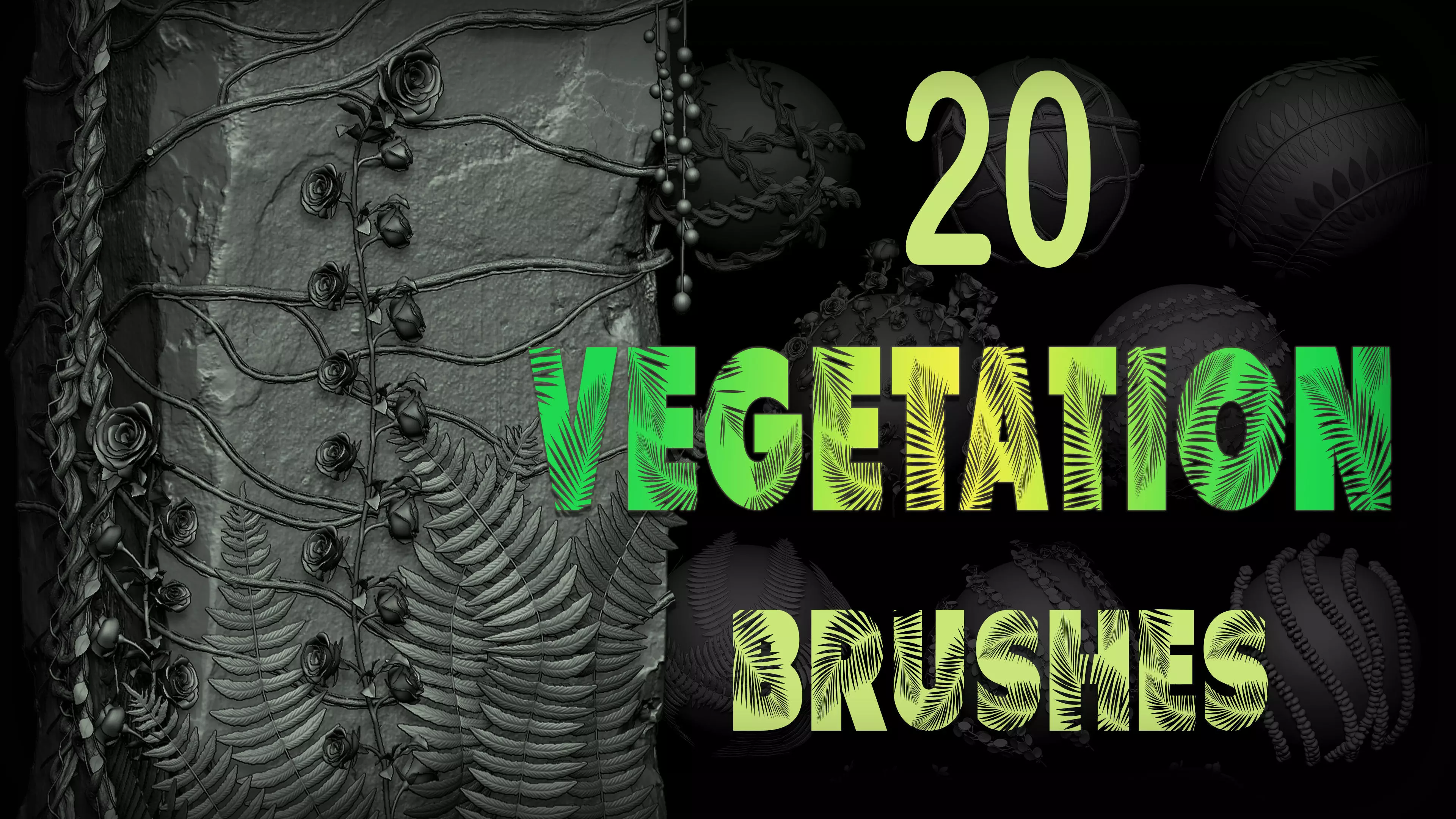 Zbrush - 20 Vegetation Nature Brushes Pack 3D model_0