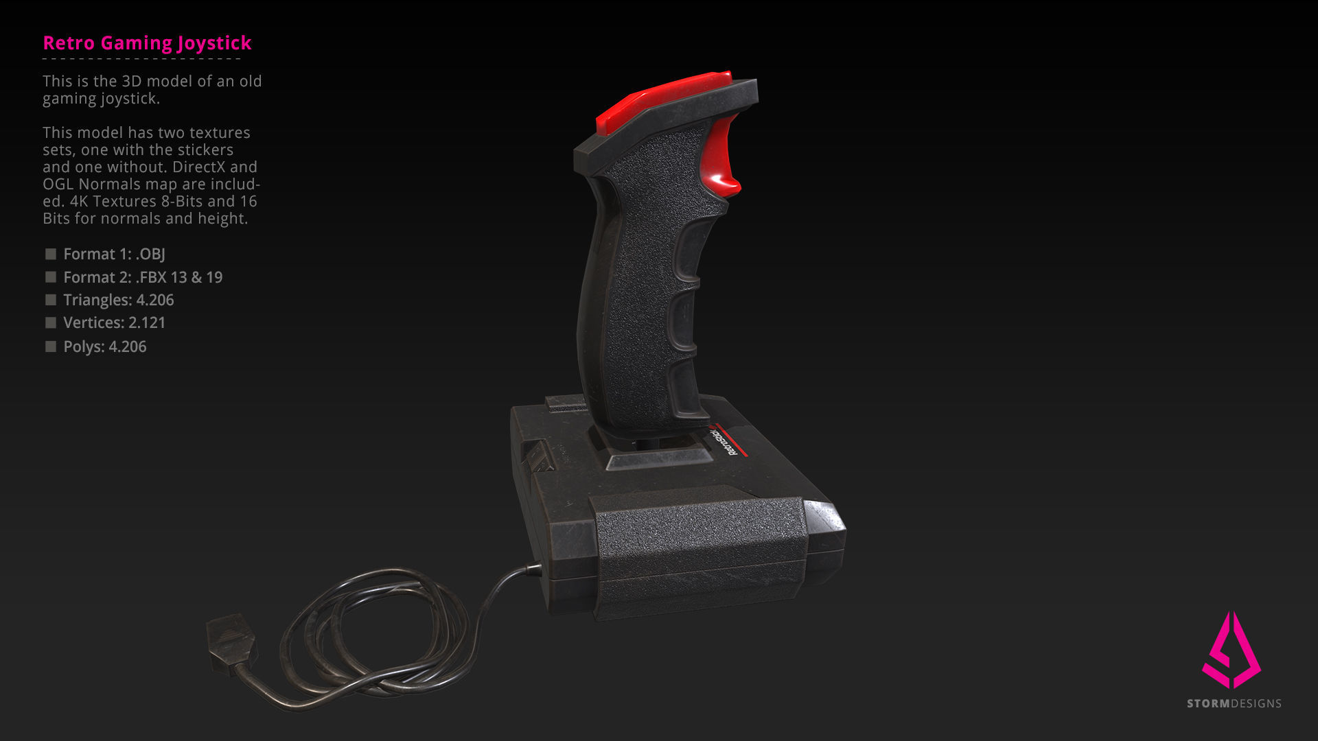 Retro Gaming Joystick Low Poly PBR UE4 Low-poly 3D model_5