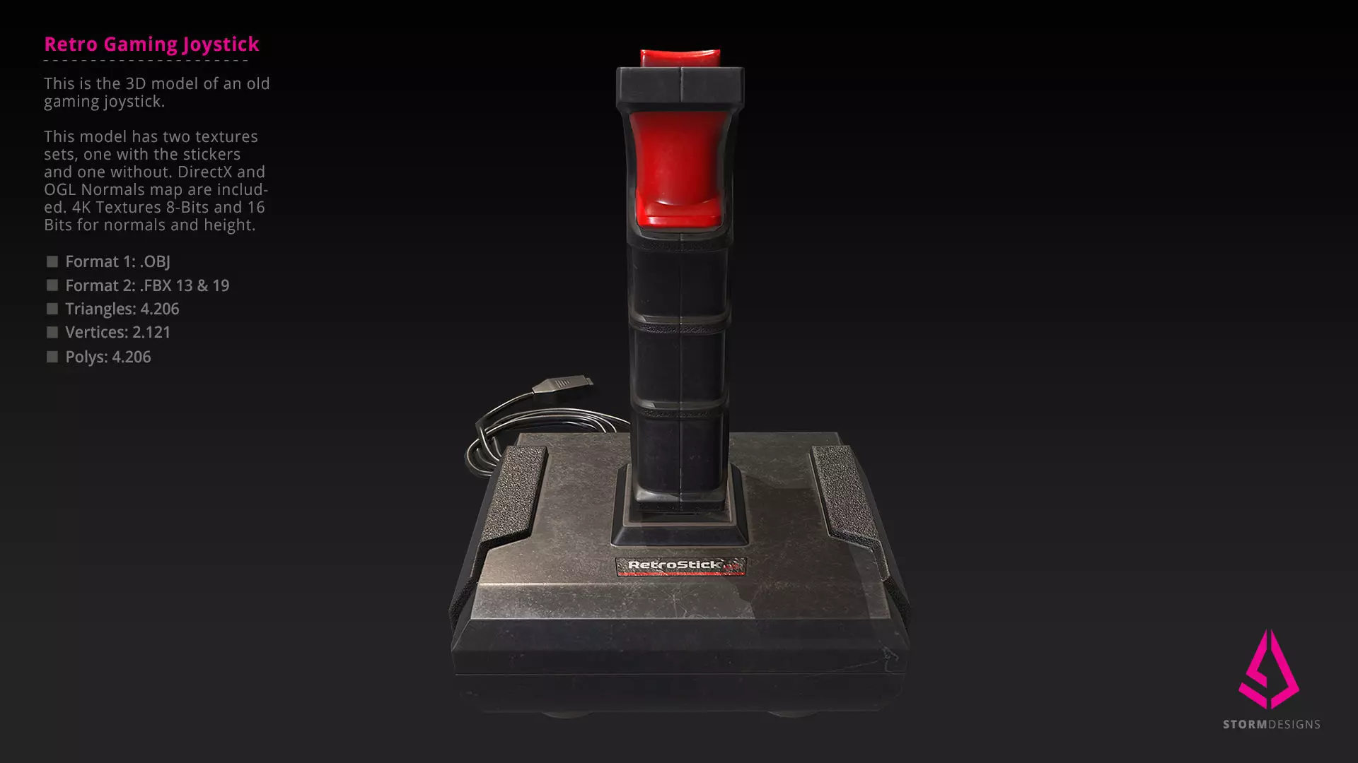 Retro Gaming Joystick Low Poly PBR UE4 Low-poly 3D model_0