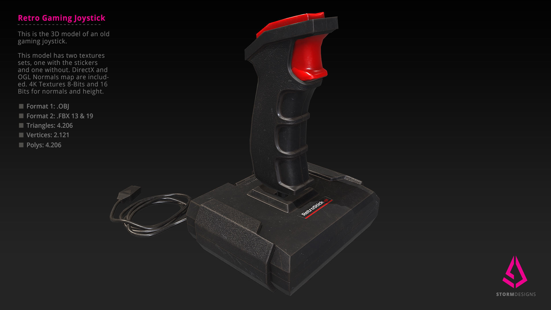 Retro Gaming Joystick Low Poly PBR UE4 Low-poly 3D model_2