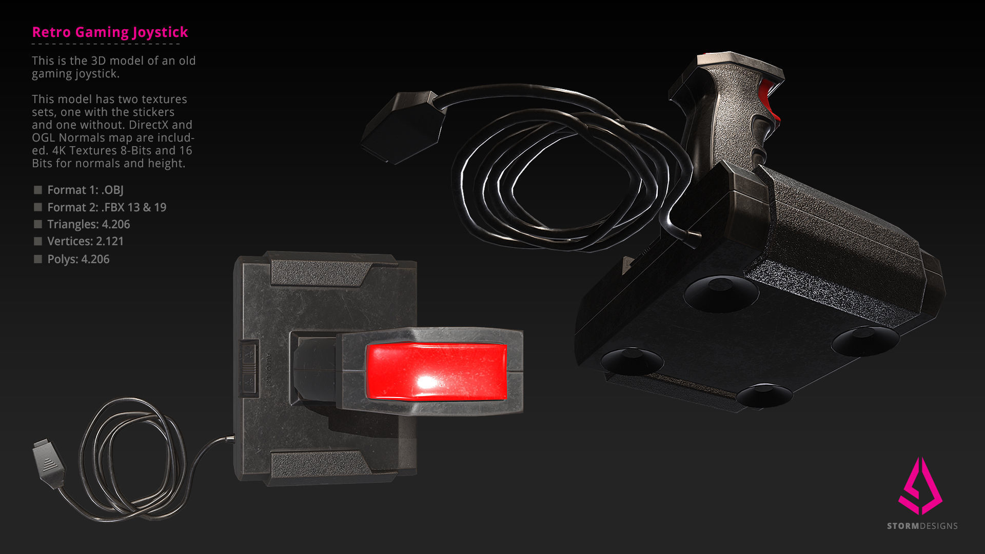 Retro Gaming Joystick Low Poly PBR UE4 Low-poly 3D model_6
