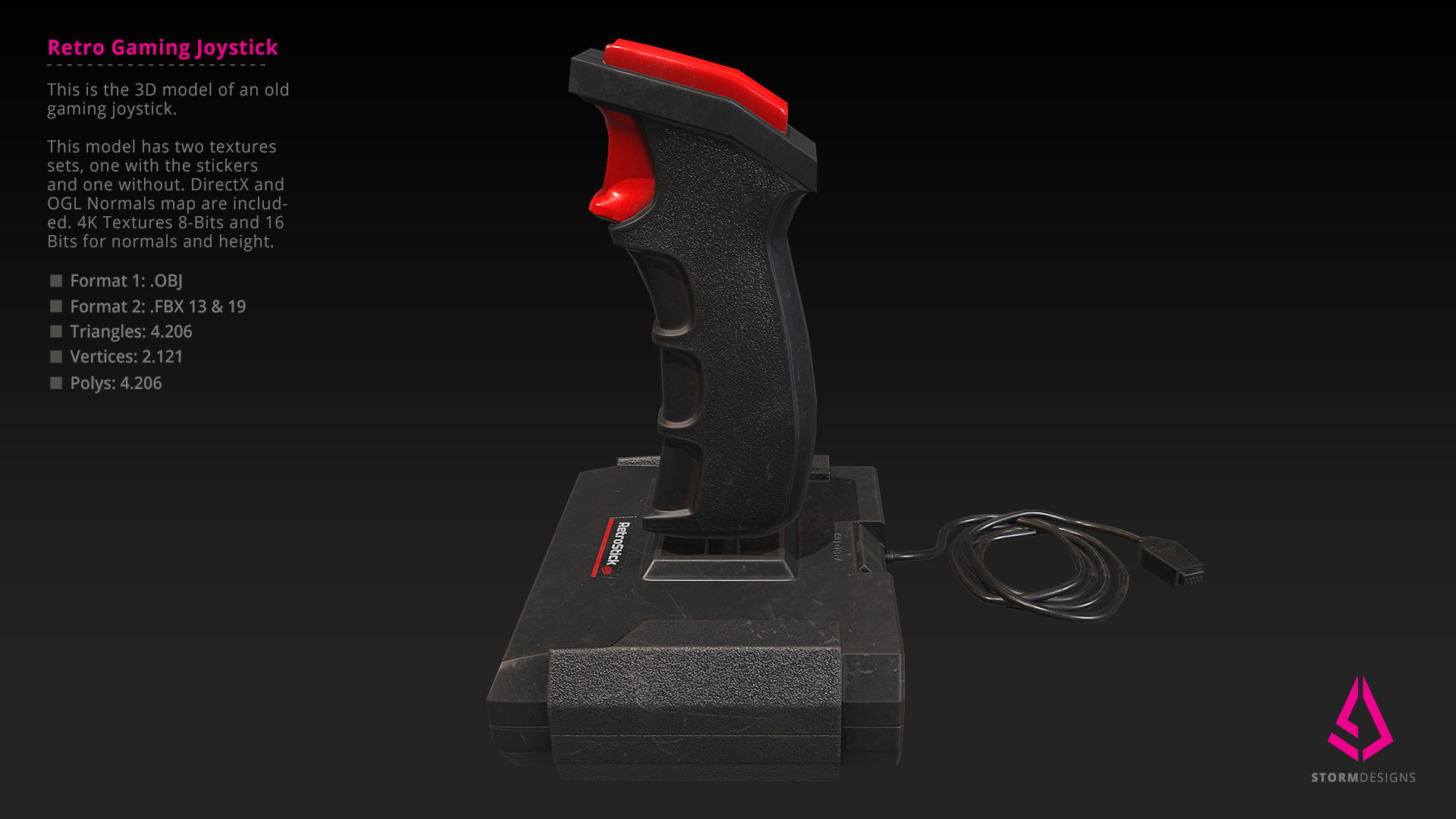 Retro Gaming Joystick Low Poly PBR UE4 Low-poly 3D model_4