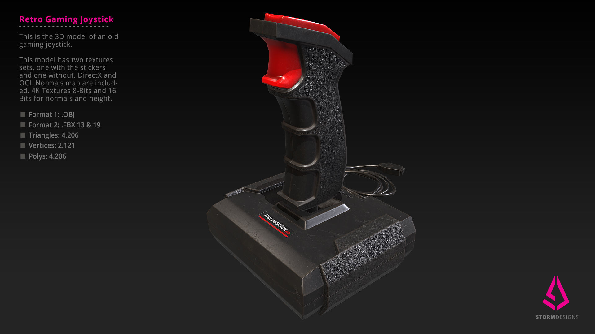 Retro Gaming Joystick Low Poly PBR UE4 Low-poly 3D model_3