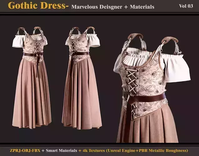 Gothic Dress-Models-Materials-fbx-obj