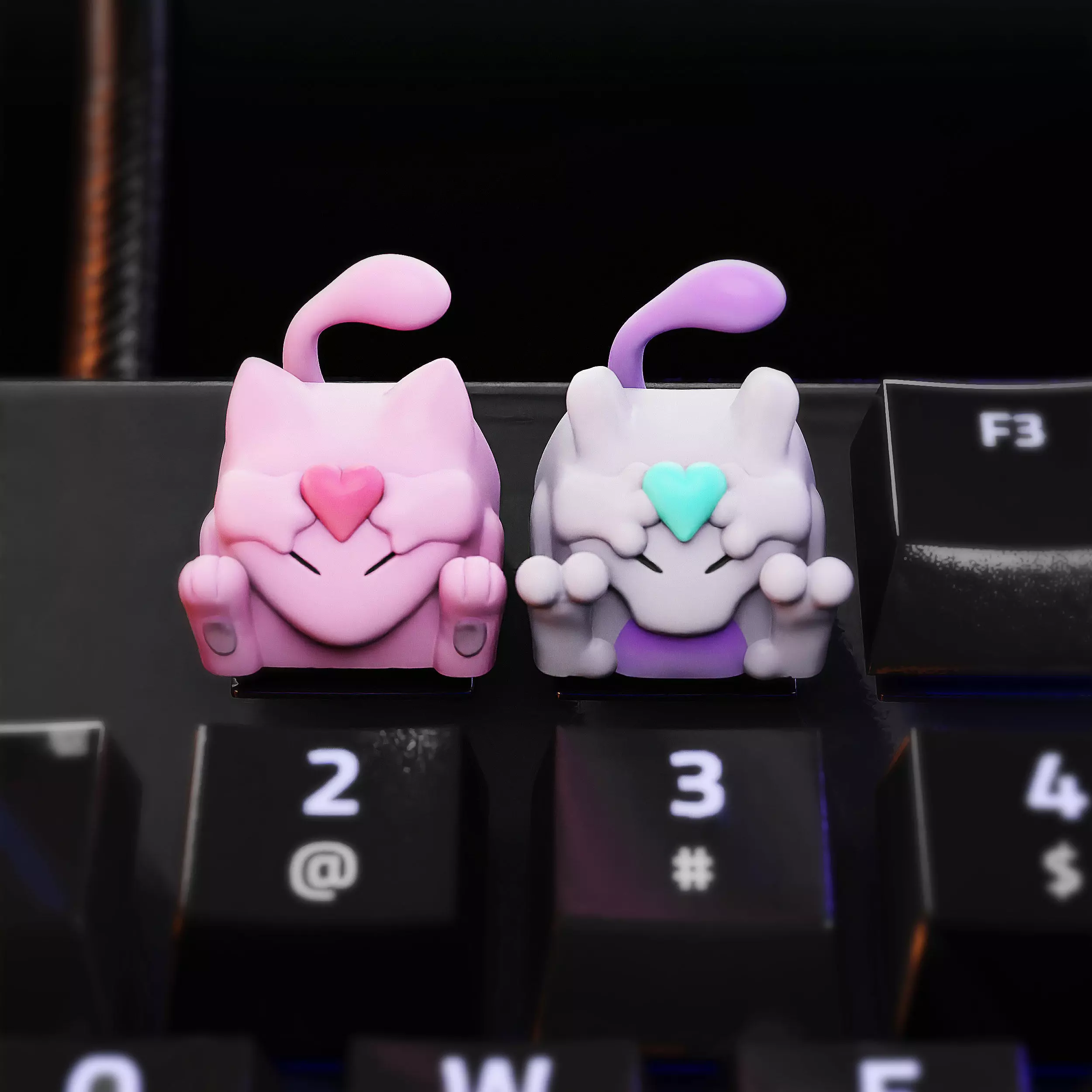 Mew And Mewtwo of love Keycaps - Mechanical Keyboard 3D print model_0