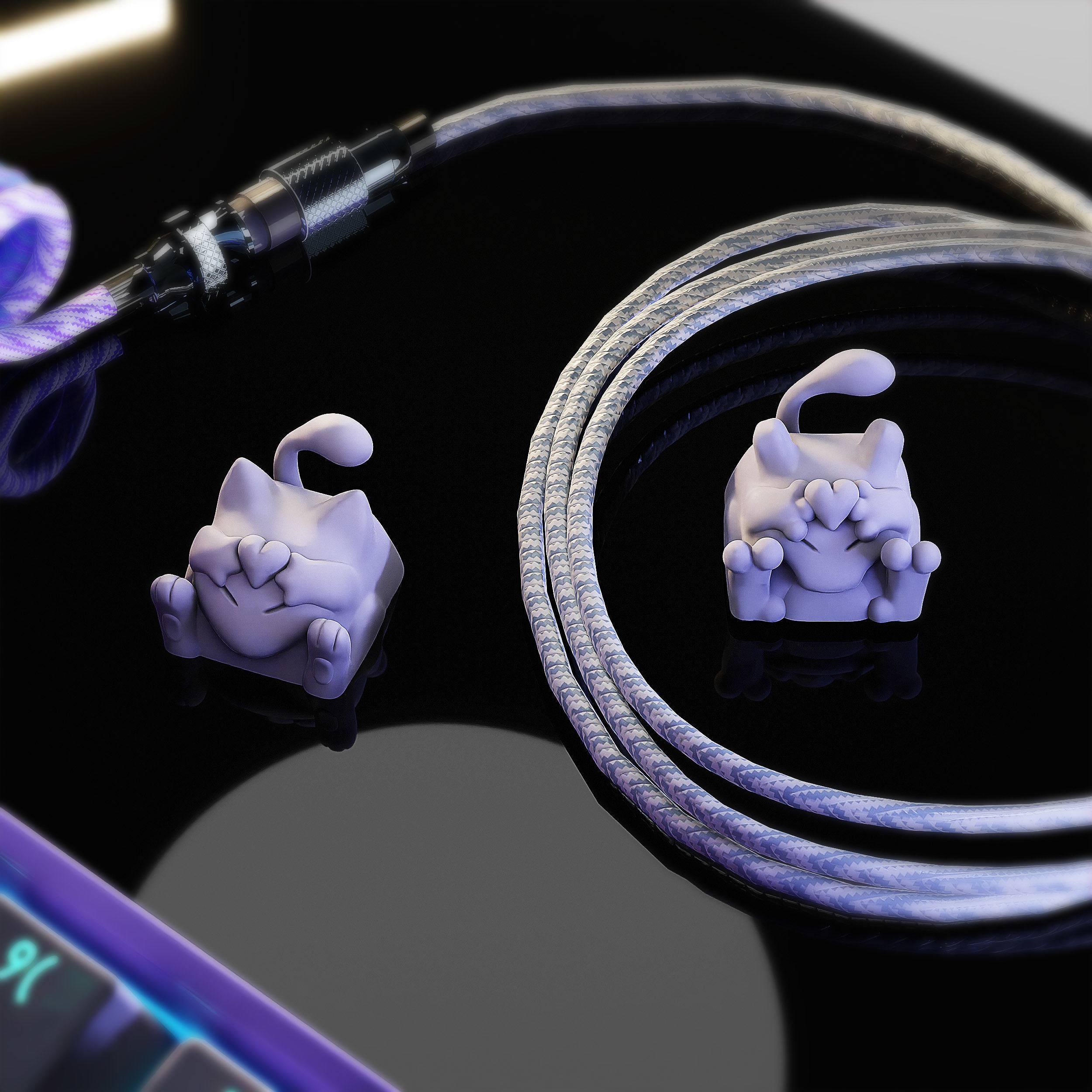 Mew And Mewtwo of love Keycaps - Mechanical Keyboard 3D print model_3