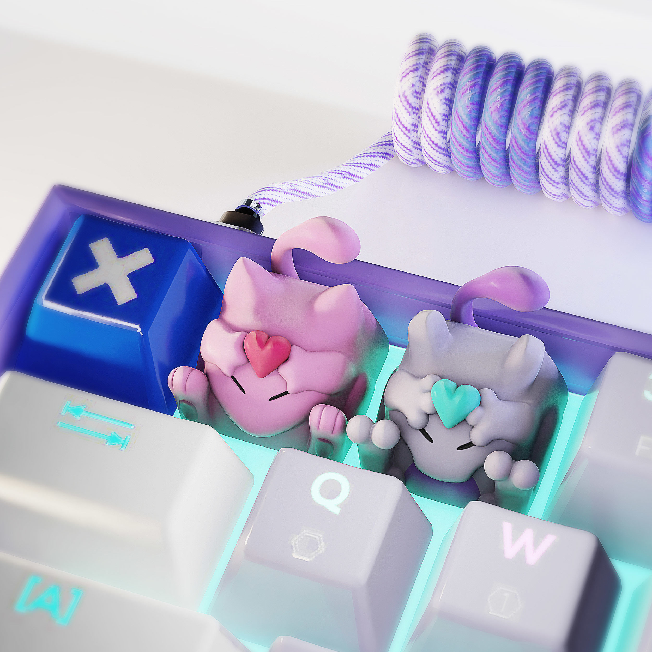 Mew And Mewtwo of love Keycaps - Mechanical Keyboard 3D print model_1