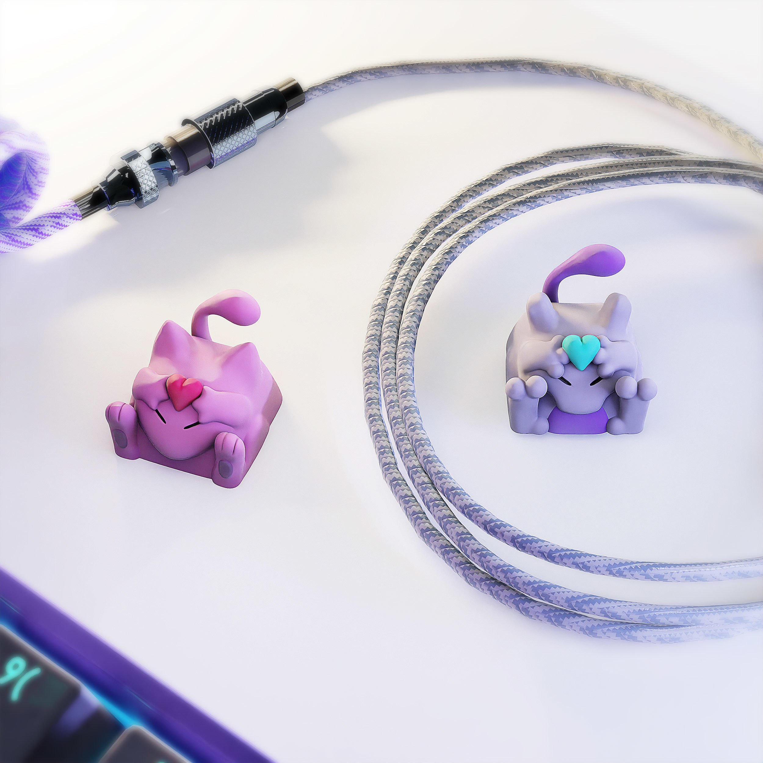 Mew And Mewtwo of love Keycaps - Mechanical Keyboard 3D print model_2
