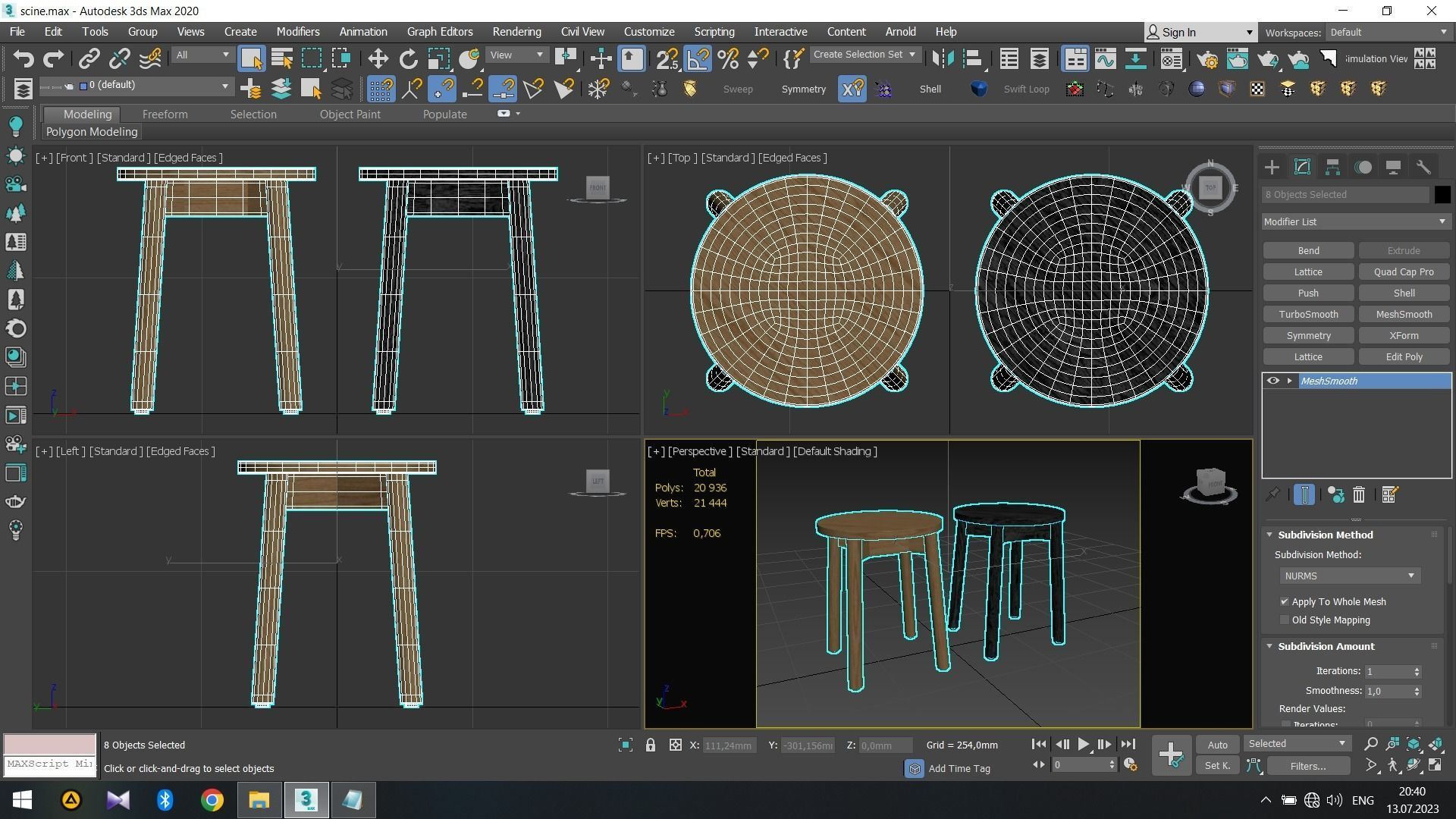 FABLE Oak Low Stool Low-poly 3D model_4