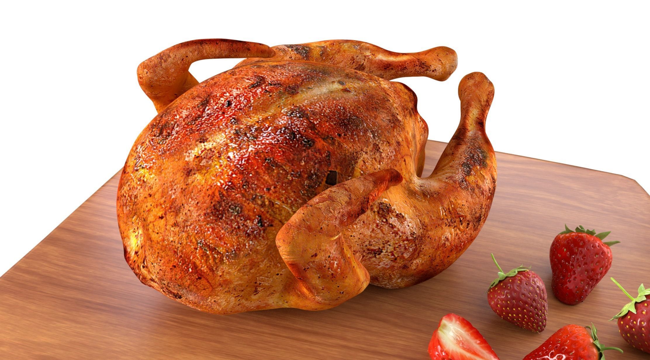 Food Roast Chicken Strawberries Chopping Board 3D Model 3D model_2